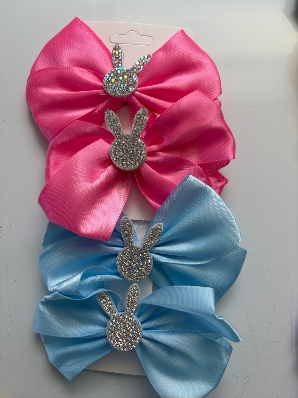 Accessorize Satin Bunny Bow Clips - Pink & Light Blue